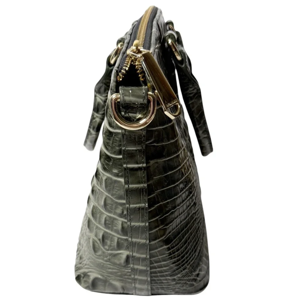 BRAHMIN Duxbury Satchel Olive Gray Melbourne‎ Croc Leather Size Medium